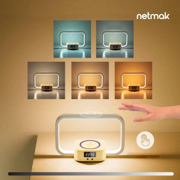 VELADOR CON RELOJ Y  CARGA INALAMBRICA NM-LUMINA