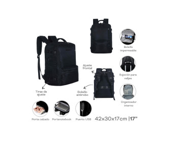 MOCHILA TRAVEL TECH NEGRO 16957