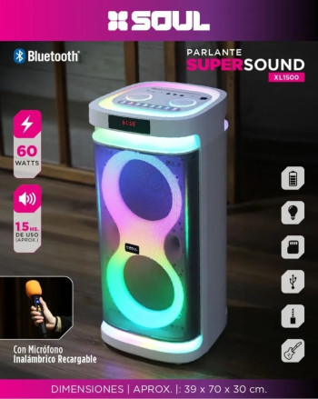 Parlante Soul BT super Sound 60W 8X2 LED XL1500